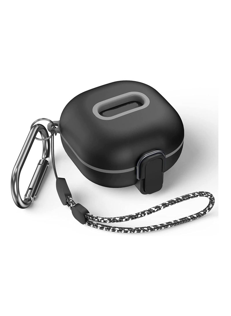 Anmi Top Window Design Cover Secure Lock Case for Samsung Galaxy Buds2 Pro/Buds2/Buds Pro/Buds Live, Shock-Absorbing Protective Cover Hard Shell with Carabiner and Lanyard (Black)  - Image 1