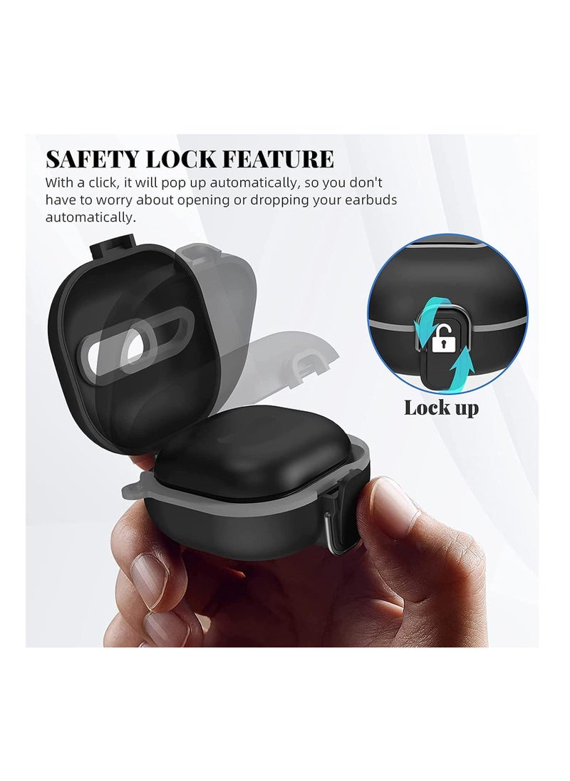 Anmi Top Window Design Cover Secure Lock Case for Samsung Galaxy Buds2 Pro/Buds2/Buds Pro/Buds Live, Shock-Absorbing Protective Cover Hard Shell with Carabiner and Lanyard (Black)  - Image 2