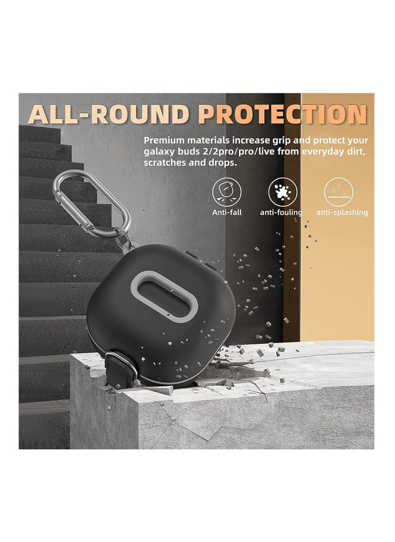 Anmi Top Window Design Cover Secure Lock Case for Samsung Galaxy Buds2 Pro/Buds2/Buds Pro/Buds Live, Shock-Absorbing Protective Cover Hard Shell with Carabiner and Lanyard (Black)  - Image 3