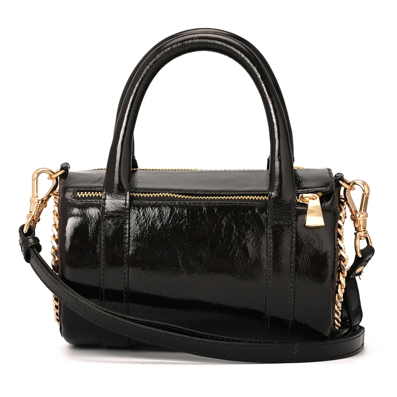 Carmen Steffens Cylindrical Black Leather Bag