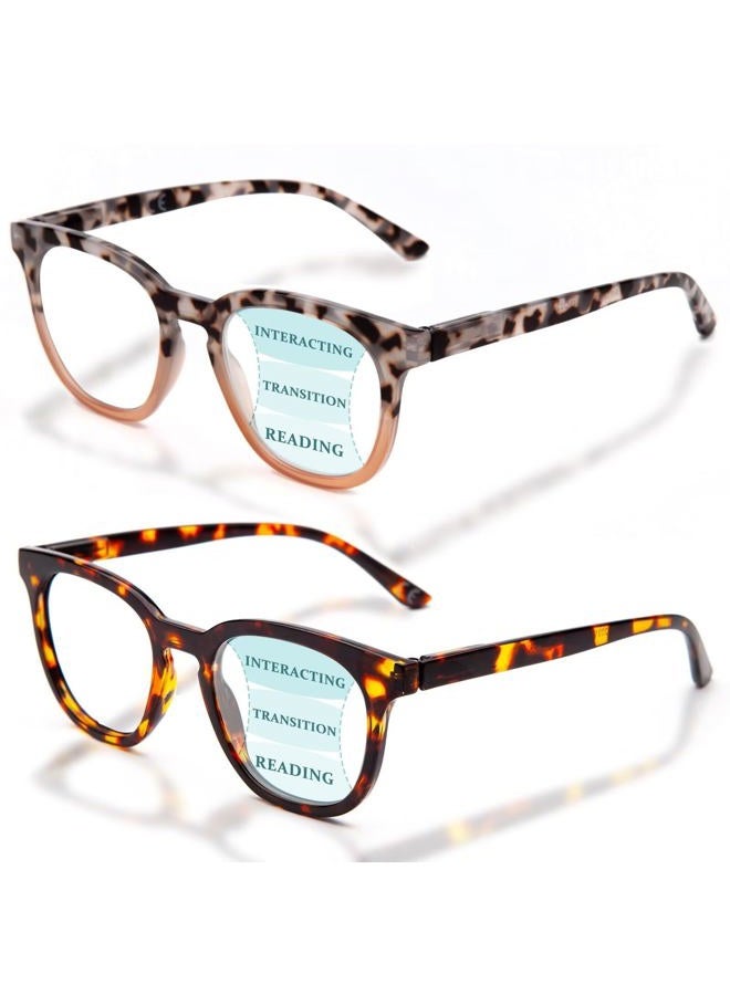 LianSan 2 Packs Progressive Multifocus Reading Glasses for Women - Ladies Near and Far Blue Light Blocking Computer Readers(Tortoise for 3ft,1.50x) - Image 1