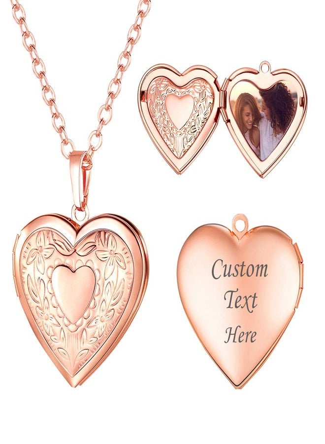 U7 Women Girls Locket Necklace Platinum /18K Gold Photo Lockets Pendant with Rolo Chain 22", Birthday/Anniversary, Free Custom Engrave Back Side medium rose gold - Image 1