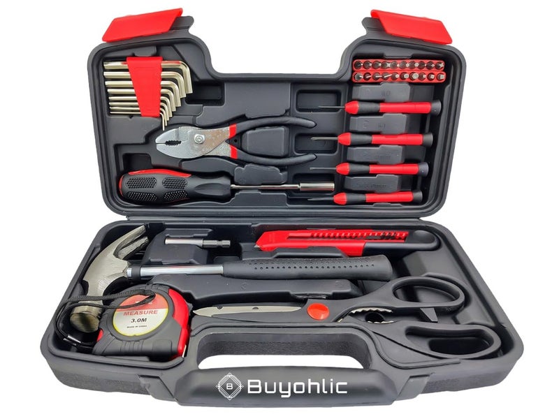 Buyohlic's 39 Piece General Household Hand Tool Kit Starter Set with Plastic Toolbox - Image 1