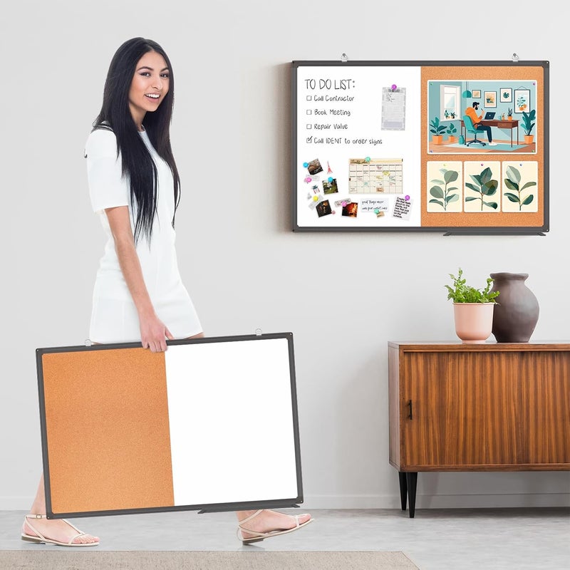 Tripollo Magnetic White Board and Cork Board Combo, 24 X 18 inches Whiteboard Bulletin Combination Board, Wall Mounted Dry Erase Message Board for Home, School and Office, Black - Image 5
