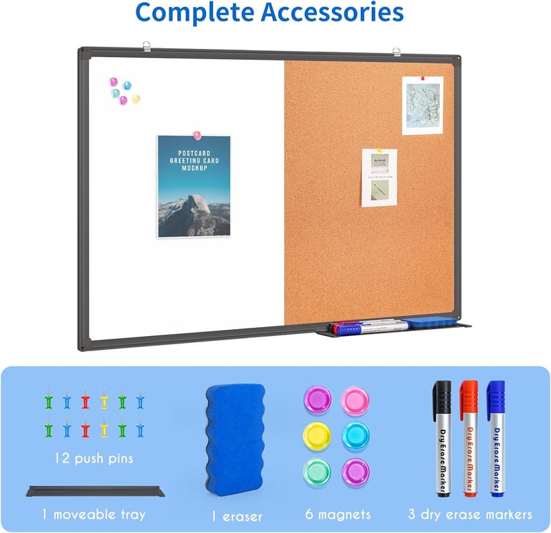 Tripollo Magnetic White Board and Cork Board Combo, 24 X 18 inches Whiteboard Bulletin Combination Board, Wall Mounted Dry Erase Message Board for Home, School and Office, Black - Image 4