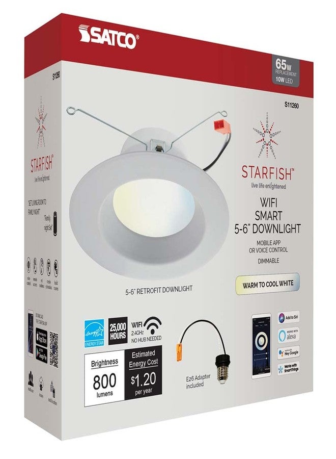 Satco S11260 Starfish 5-6 Inch Retrofit WiFi Smart LED Recessed Downlight, Works with Siri, Alexa, Google Assistant, SmartThings, Tunable White, 800 Lumens - Image 3
