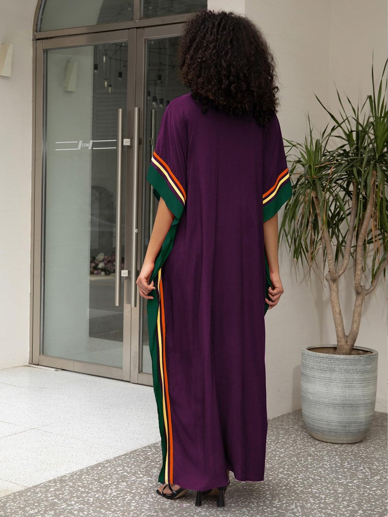 KECVOT Kaftan Dresses for Women V Neck Batwing Sleeve Plus Size Caftans Swimwear Coverups Maxi Beach Dresses Purple - Image 3