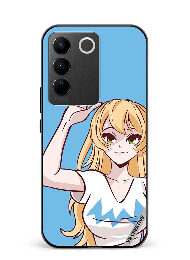 VR CREATIVE Protective Case Cover For Vivo V27 Pro Anime Girl Waving Hand Design Multicolour  - Image 1