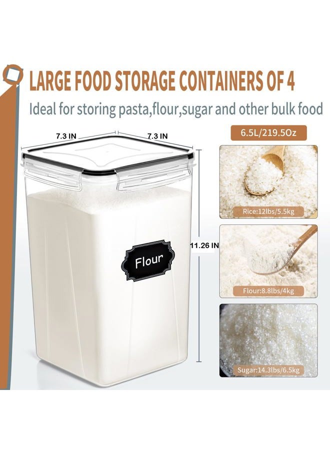 PRAKI Large Airtight Food Storage Containers with Lids For Flour & Sugar, Air Tight Kitchen Pantry Organization and Storage, BPA-Free 4 PCS Canisters Sets with Marker & Labels (6.5L Black) - Image 2