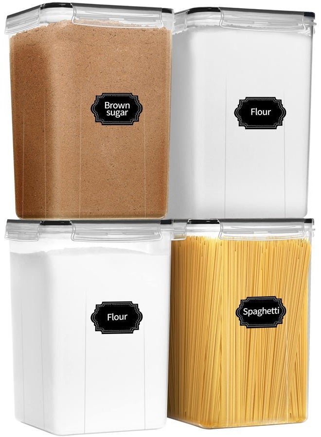 PRAKI Large Airtight Food Storage Containers with Lids For Flour & Sugar, Air Tight Kitchen Pantry Organization and Storage, BPA-Free 4 PCS Canisters Sets with Marker & Labels (6.5L Black) - Image 1