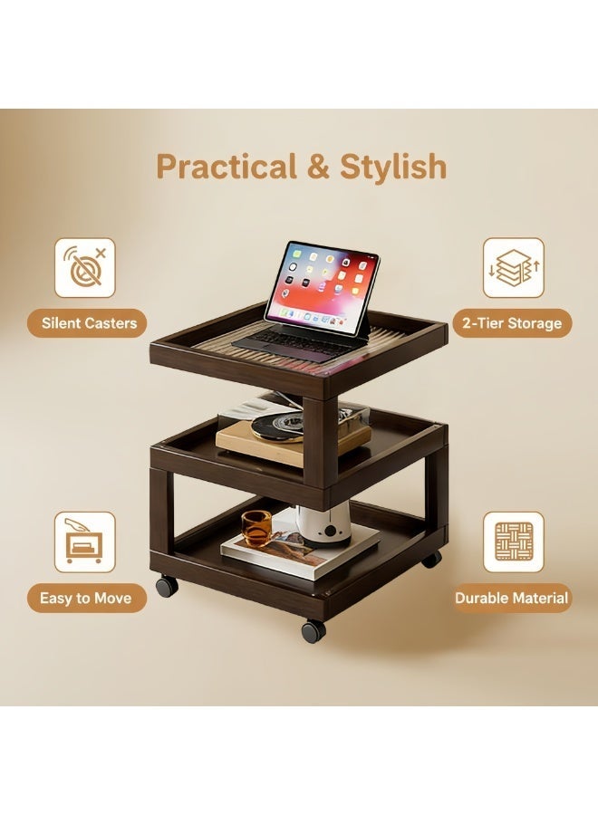 Sharpdo 3-Tier Rolling Side Table with Tempered Glass Shelves – Natural Bamboo Frame Mobile Cart for Living Room, Bedroom, Kitchen & Small Spaces – Easy Assembly, Multi-Functional End Table - Image 5