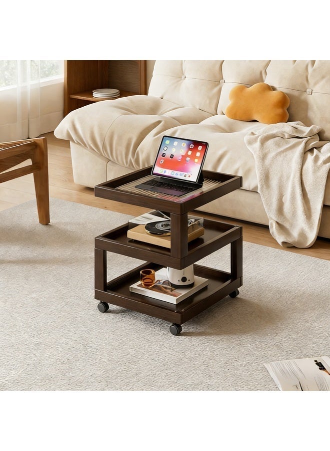 Sharpdo 3-Tier Rolling Side Table with Tempered Glass Shelves – Natural Bamboo Frame Mobile Cart for Living Room, Bedroom, Kitchen & Small Spaces – Easy Assembly, Multi-Functional End Table - Image 1