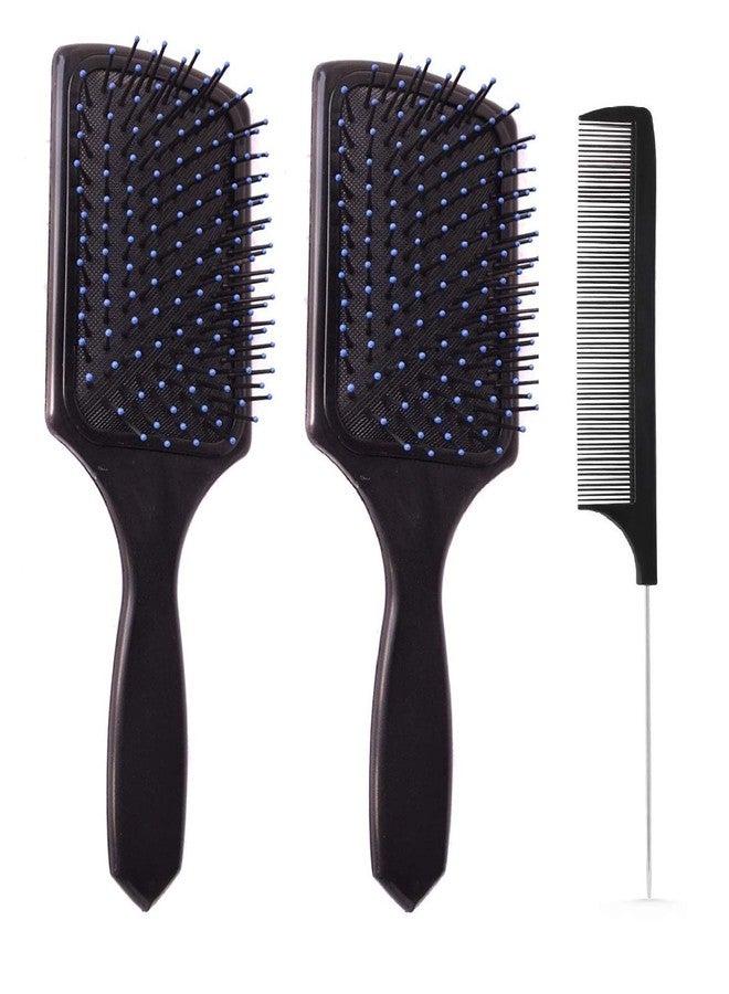 E-DUNIA Professional Smart Look Big Hair Paddle Rectangular Cushion Brush (2) & Black Carbon Rat tail, Sectioning comb with Steel Handle with Non-skid Paddle for hair styling (1) [ Pack Of 3 ] - Image 1