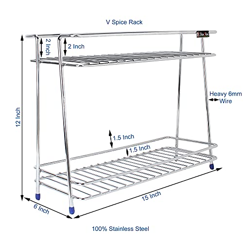 Slim Shine SLIMSHINE Multi Purpose 2 Layer Kitchen Storage Shelf | Spice Rack | Utensils Holder | Pantry Organizer | Stainless Steel (Chrome Polish) (V - SHAPE) - Image 3