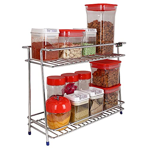 Slim Shine SLIMSHINE Multi Purpose 2 Layer Kitchen Storage Shelf | Spice Rack | Utensils Holder | Pantry Organizer | Stainless Steel (Chrome Polish) (V - SHAPE) - Image 1