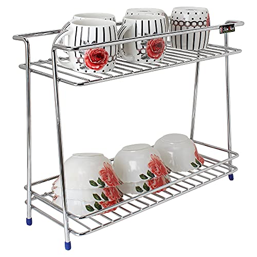 Slim Shine SLIMSHINE Multi Purpose 2 Layer Kitchen Storage Shelf | Spice Rack | Utensils Holder | Pantry Organizer | Stainless Steel (Chrome Polish) (V - SHAPE) - Image 2