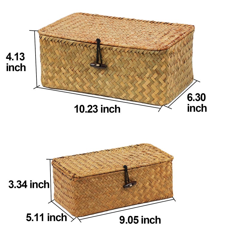 ORDELITE Set of 2 Wicker Basket with Lid, Seagrass Woven Basket for Storage, Decorative Storage Baskets Bins for Organizing Home - Image 3