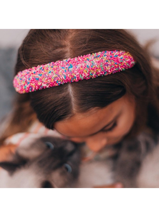 FROG SAC Headband for Girls, Candy Sprinkles Padded Headbands for Kids, Wide Puffy Hair Bands for Toddlers, Little Girl Confetti Hair Accessories, Thick Colorful Pink Child Hair Bands - Image 3