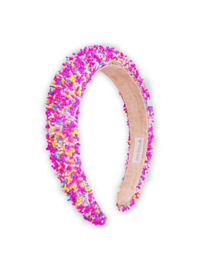 FROG SAC Headband for Girls, Candy Sprinkles Padded Headbands for Kids, Wide Puffy Hair Bands for Toddlers, Little Girl Confetti Hair Accessories, Thick Colorful Pink Child Hair Bands - Image 1