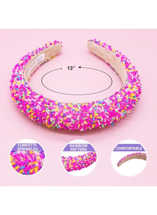 FROG SAC Headband for Girls, Candy Sprinkles Padded Headbands for Kids, Wide Puffy Hair Bands for Toddlers, Little Girl Confetti Hair Accessories, Thick Colorful Pink Child Hair Bands - Image 4