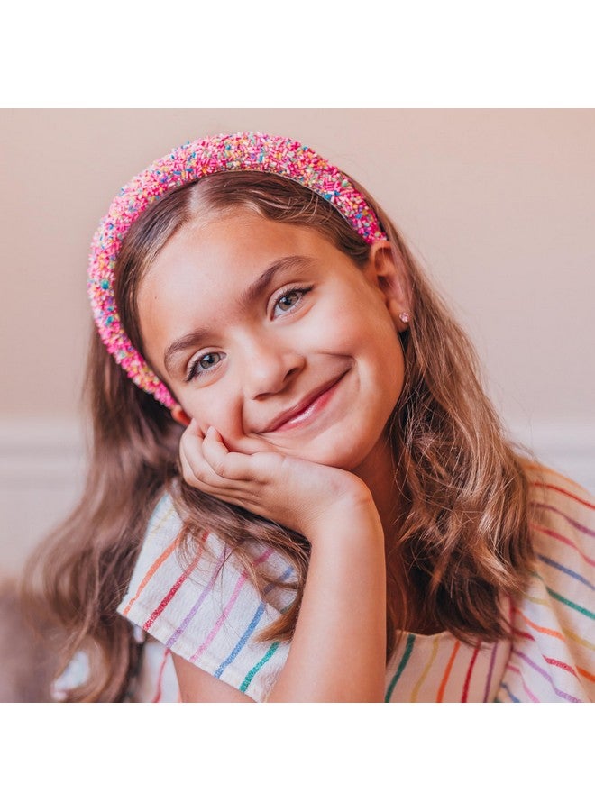 FROG SAC Headband for Girls, Candy Sprinkles Padded Headbands for Kids, Wide Puffy Hair Bands for Toddlers, Little Girl Confetti Hair Accessories, Thick Colorful Pink Child Hair Bands - Image 2