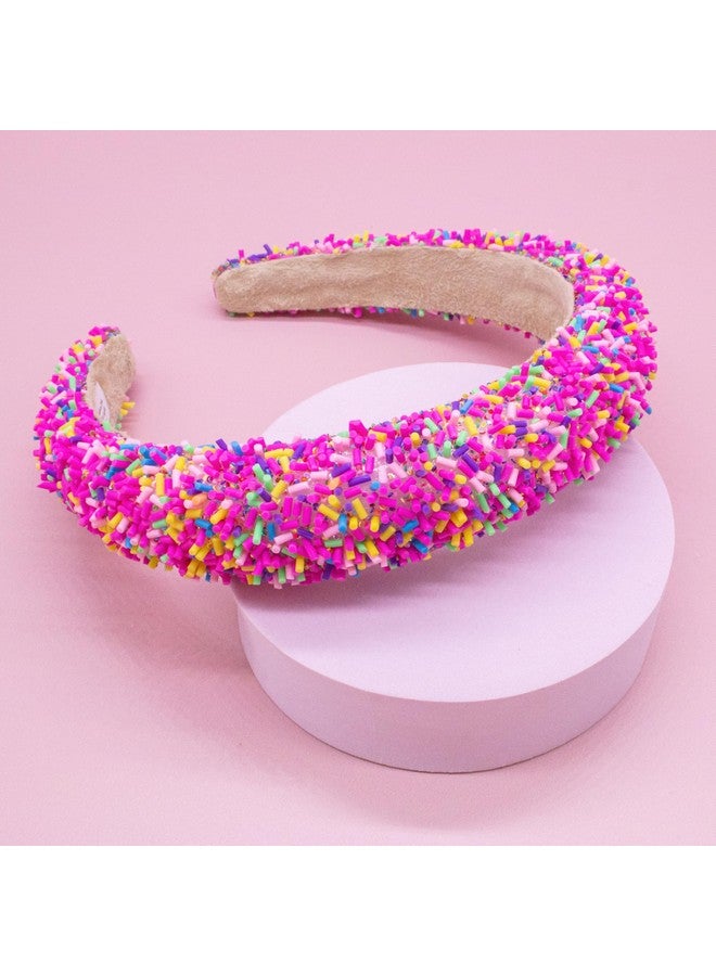 FROG SAC Headband for Girls, Candy Sprinkles Padded Headbands for Kids, Wide Puffy Hair Bands for Toddlers, Little Girl Confetti Hair Accessories, Thick Colorful Pink Child Hair Bands - Image 5