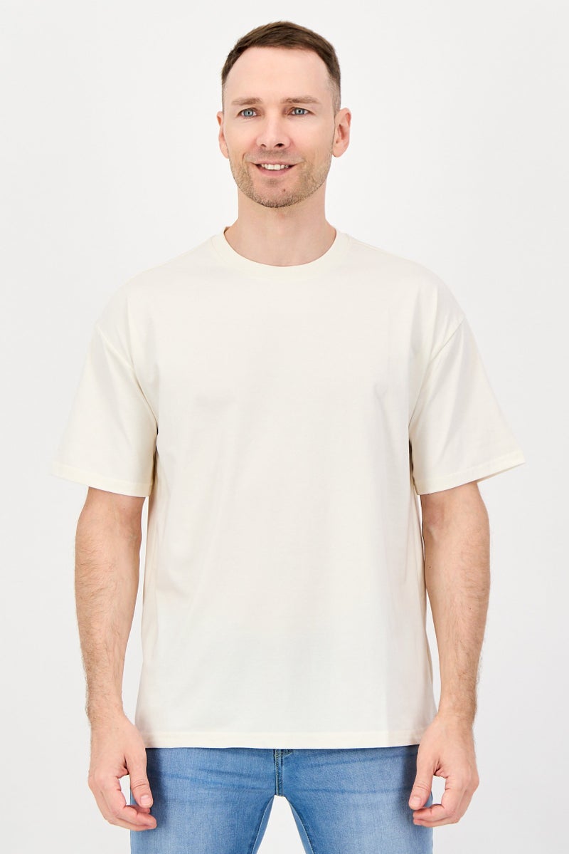 Fudo Men Crew Neck Solid Short Sleeve T-Shirt, Warm Ivory - Image 1