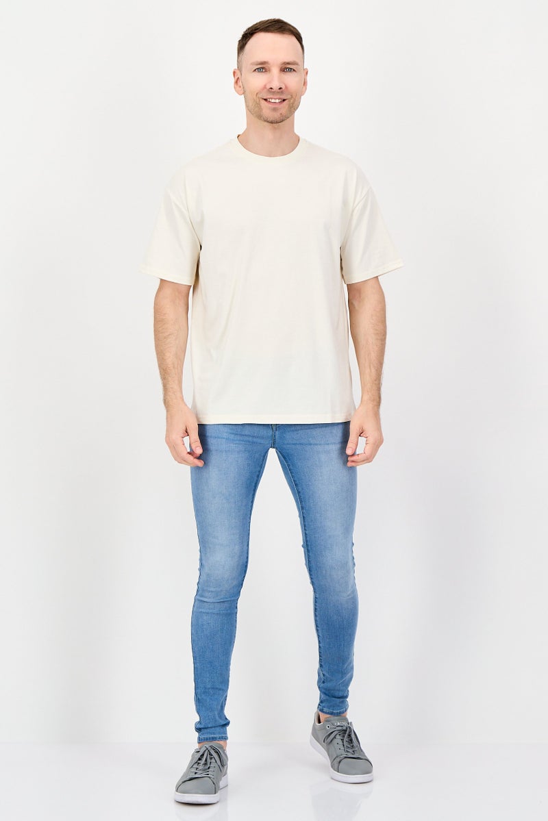 Fudo Men Crew Neck Solid Short Sleeve T-Shirt, Warm Ivory - Image 4