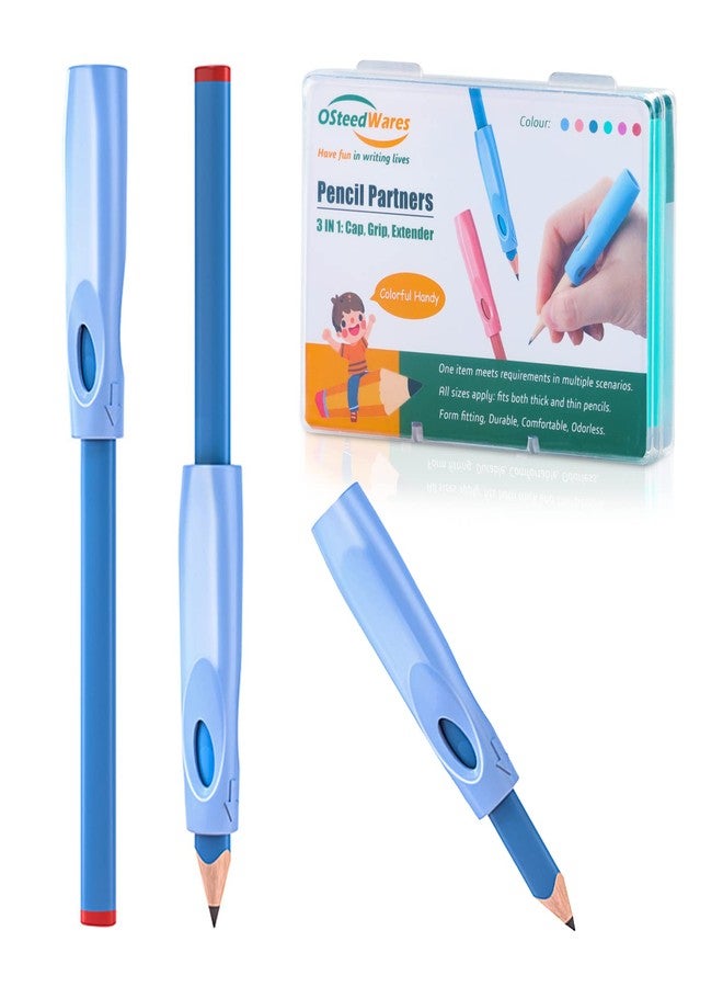 OSteed Ergonomic Pencil Grip, Extender & Cap 3 in 1, Silicone Pencil Partners Pack of 6 Pcs for Kids and Adults Handwriting - Image 1