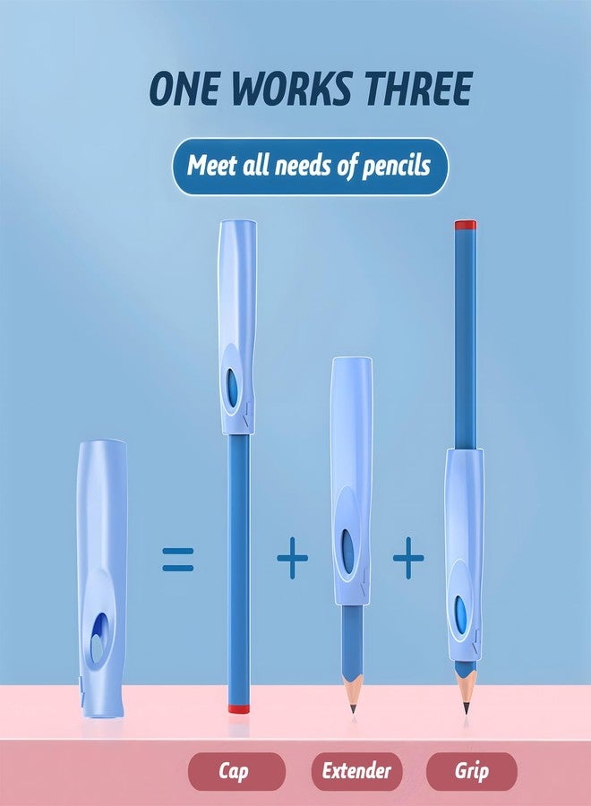 OSteed Ergonomic Pencil Grip, Extender & Cap 3 in 1, Silicone Pencil Partners Pack of 6 Pcs for Kids and Adults Handwriting - Image 2