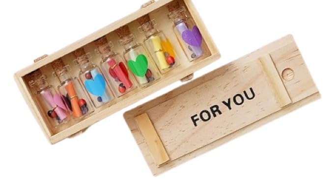 needs collection Needs Wooden Box for You with 7 Messages Bottles Set Valentine Gift for Girlfriend Boyfriend Husband Wife  - Image 1