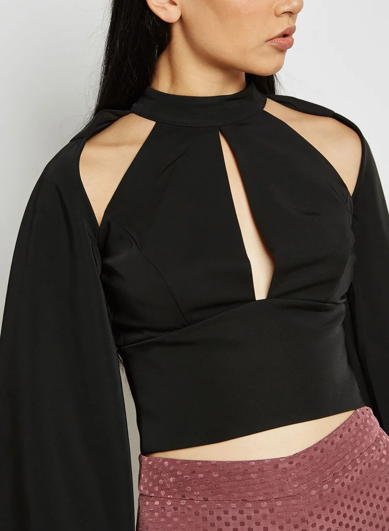 Bardot Choker Neck Cut-Out Crop Top