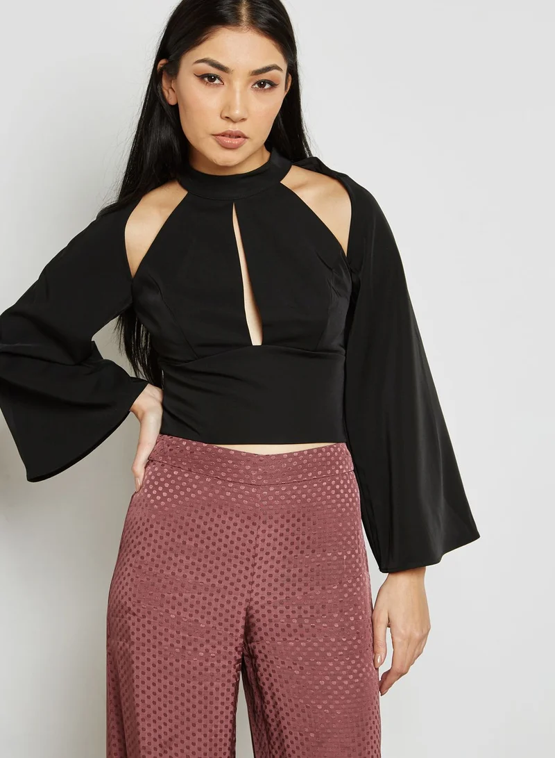 Bardot Choker Neck Cut-Out Crop Top
