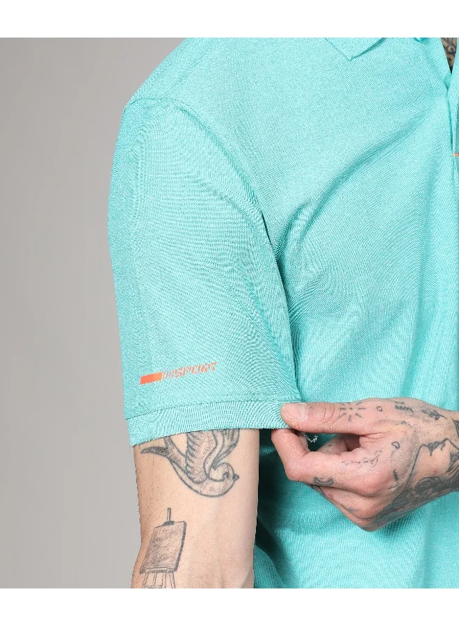 Campus Sutra Men's Aqua Blue Solid Polo Activewear T-Shirt