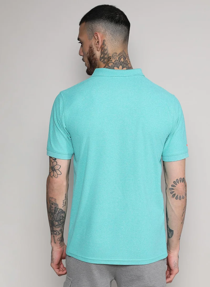 Campus Sutra Men's Aqua Blue Solid Polo Activewear T-Shirt