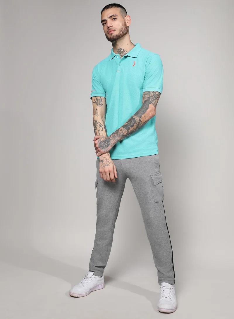 Campus Sutra Men's Aqua Blue Solid Polo Activewear T-Shirt