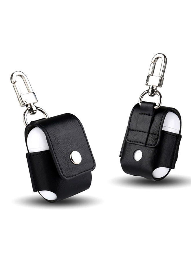 NIBEMINENT Leather Case Cover With Belt Hook For Apple AirPod Black - Image 2