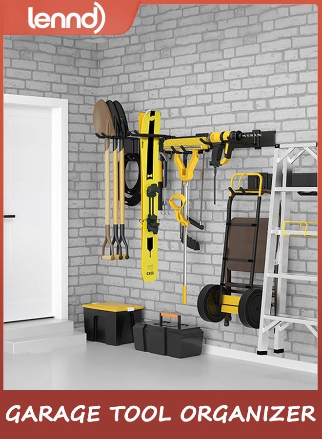 لينند تخزين المرآب، تنظيم المرآب، منظم أدوات الحديقة المثبت على الحائط، خطافات تعليق معدنية شديدة التحمل قابلة للتعديل 200 كجم، نظام تعليق رف الفناء، حامل مجرفة وممسحة ومكنسة، هدية للرجال - Image 2