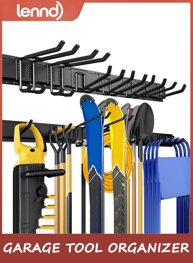 لينند تخزين المرآب، تنظيم المرآب، منظم أدوات الحديقة المثبت على الحائط، خطافات تعليق معدنية شديدة التحمل قابلة للتعديل 200 كجم، نظام تعليق رف الفناء، حامل مجرفة وممسحة ومكنسة، هدية للرجال - Image 1