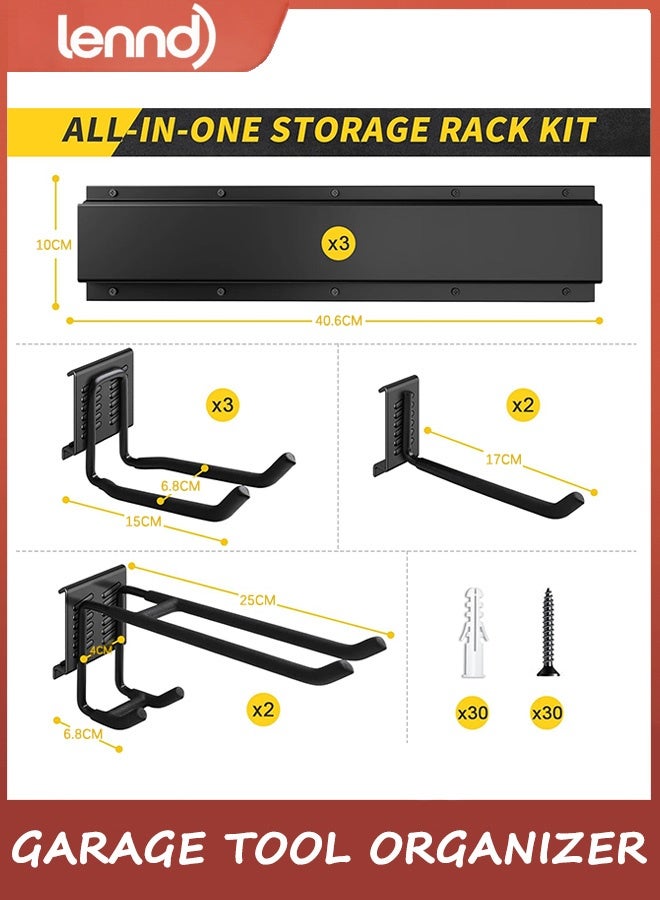 لينند تخزين المرآب، تنظيم المرآب، منظم أدوات الحديقة المثبت على الحائط، خطافات تعليق معدنية شديدة التحمل قابلة للتعديل 200 كجم، نظام تعليق رف الفناء، حامل مجرفة وممسحة ومكنسة، هدية للرجال - Image 3