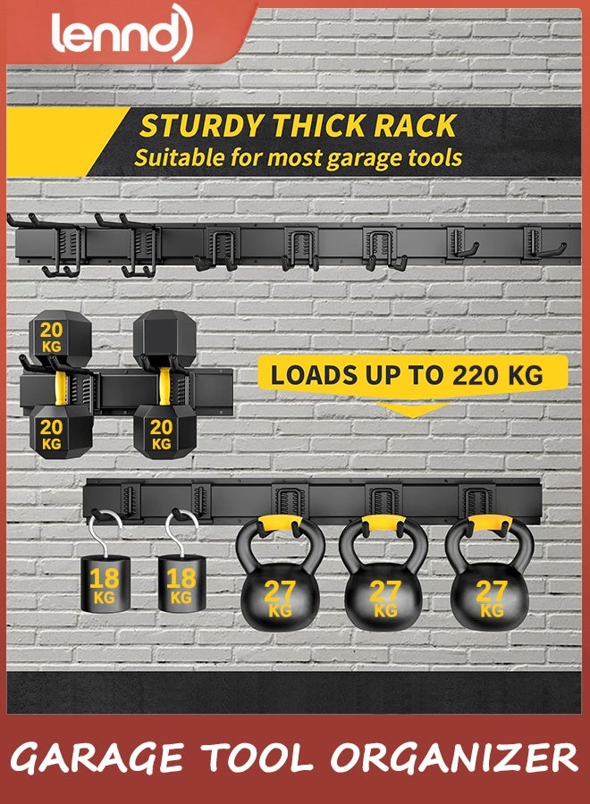 لينند تخزين المرآب، تنظيم المرآب، منظم أدوات الحديقة المثبت على الحائط، خطافات تعليق معدنية شديدة التحمل قابلة للتعديل 200 كجم، نظام تعليق رف الفناء، حامل مجرفة وممسحة ومكنسة، هدية للرجال - Image 4