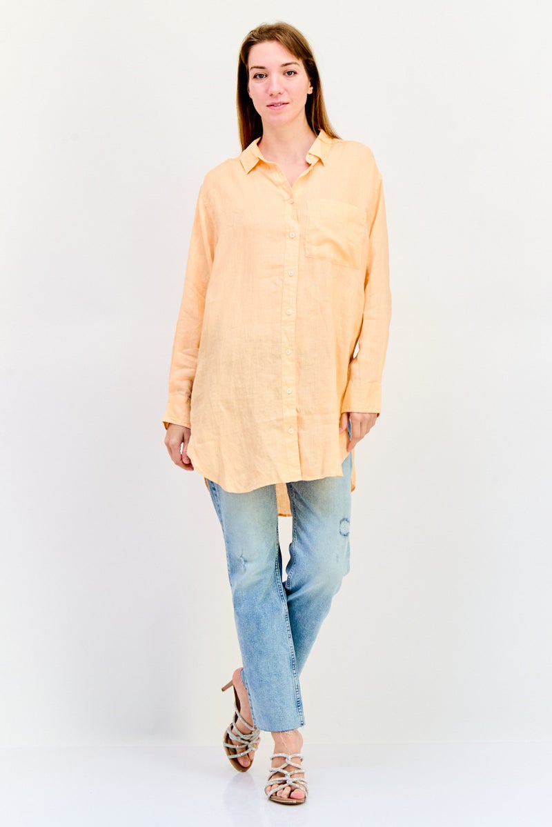 GAP قميص نسائي بأكمام طويلة وياقة منتشرة، برتقالي - Image 4