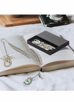 KASTWAVE Bookmark, Vintage Feather Metal Bookmark, 2 Pack Handmade Metal Feather Pendant Gifts Book Markers, Glow in The Dark Bookmark, for Book Lovers, Luminous Feather Bookmark(Dragon and Owl Antique Silver)  - Image 3
