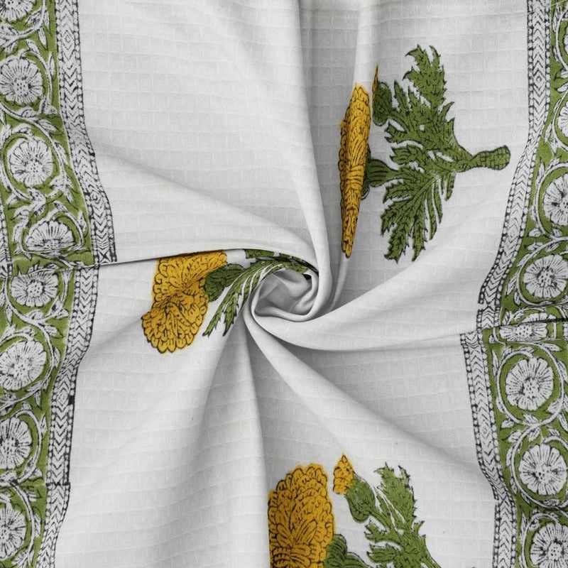 Peepul Tree Hand Block Printed Hand and Bath Towels, Super Absorbent, Soft & Faster Drying, Floral Printed 100% Pure Cotton, 240 GSM (Yellow, 2 Hand 40 x 61 cms and 1 Bath 76 x 152 cms Towel Set) - Image 4