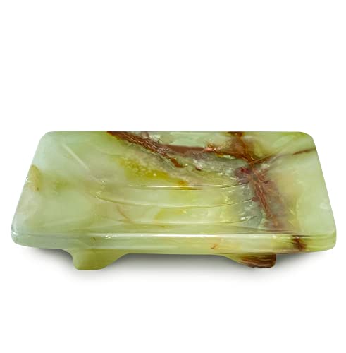 Luxury Handmade Green Calcite Crystal Soap Dish Holder with Drain for Bathroom and Shower Best Bath Products  Sponge Tray for Kitchen  Housewarming Gifts