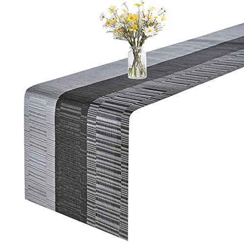 GIVERARE Table Runner 12x107in HeatResistant Woven Vinyl Long Tabletop NonSlip Washable PVC Table Runners Easy to Clean Premium Plastic Dresser Cover for Wedding Decor Home BlackSilver