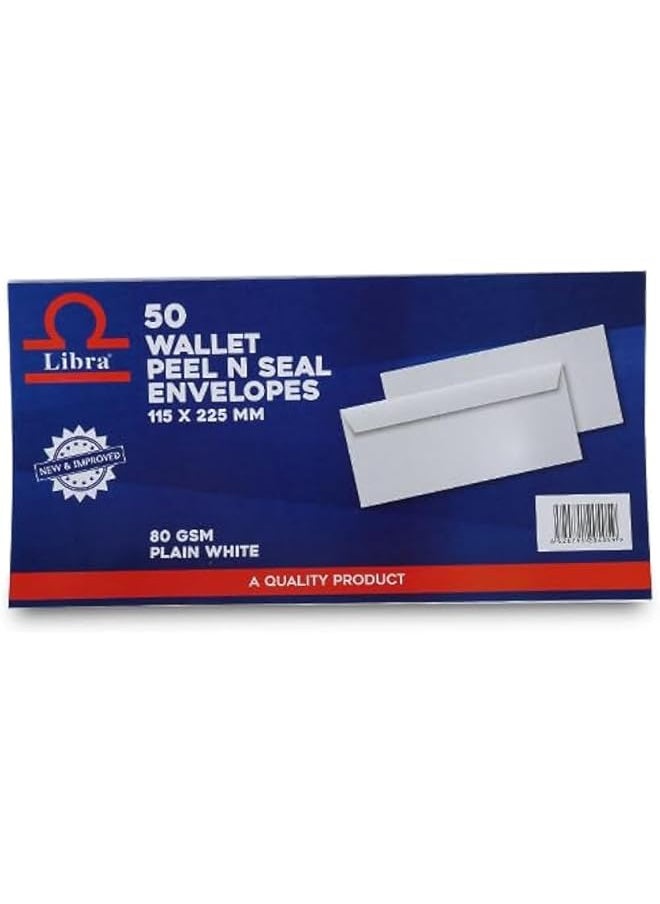 erorex Libra 50 Wallet Peel And Seal Envelops White Envelopes 80Gsm 50Pcs Packet 