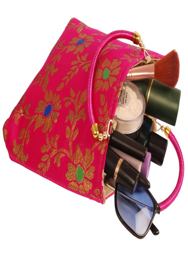 Indtresor beaded handcrafted brocade evening purse handbag vintage party wedding gift for women. Pink Gold - Image 4
