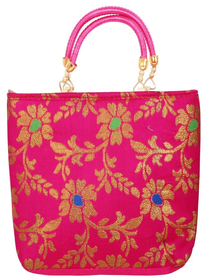Indtresor beaded handcrafted brocade evening purse handbag vintage party wedding gift for women. Pink Gold - Image 1