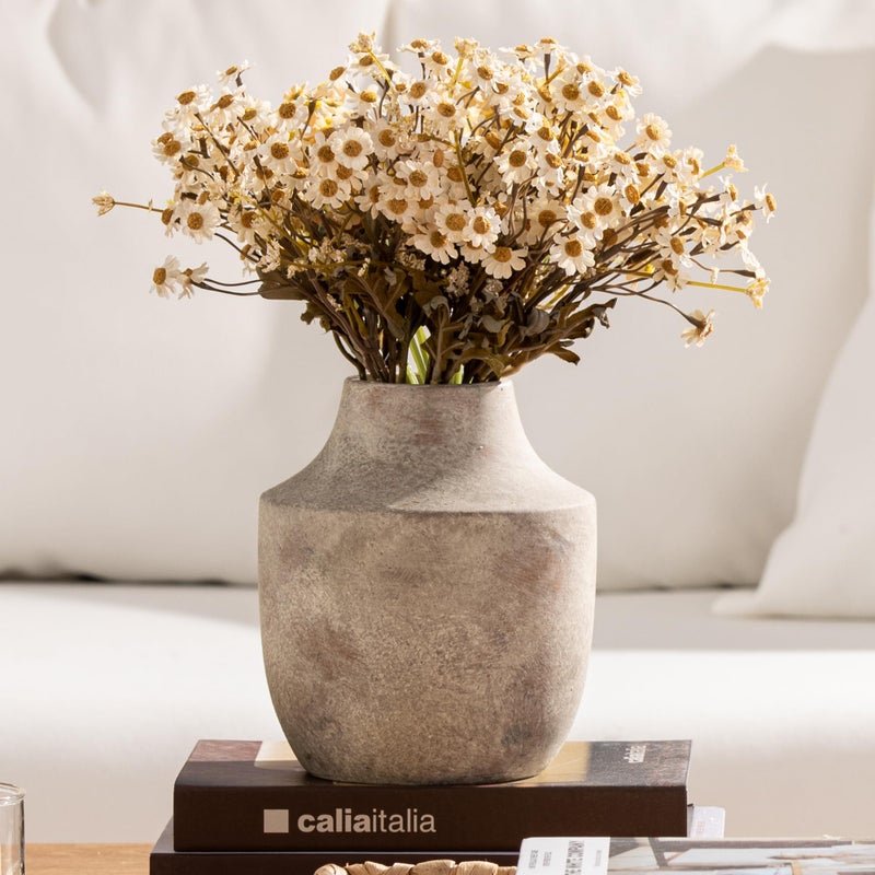 Mitt&Ditt Ceramic Flower Vase, 7.5 inch Off-White Farmhouse Rustic Vase, Handcrafted Weathered Pottery Vases, Small Flower Terracotta Vases for Home Decor, Living Room, Table, Shelf - Image 4